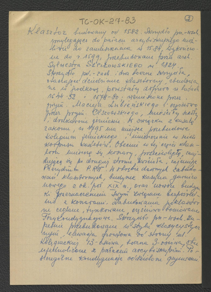 wypis z opracowania PKZ z roku 1959 autorstwa Ewy Smulikowskiej dotyczący miejscowego zespołu jezuickiego, skan 3