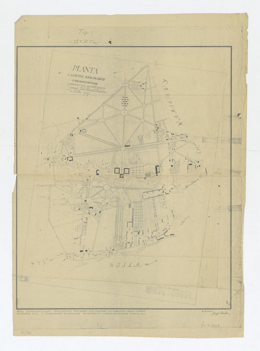 Łazienki Królewskie i Ujazdów - kopia planu "Planta Łazienek Królewskich z przyległościami" wykonana przez kadetów  w 1787  roku, skan 1