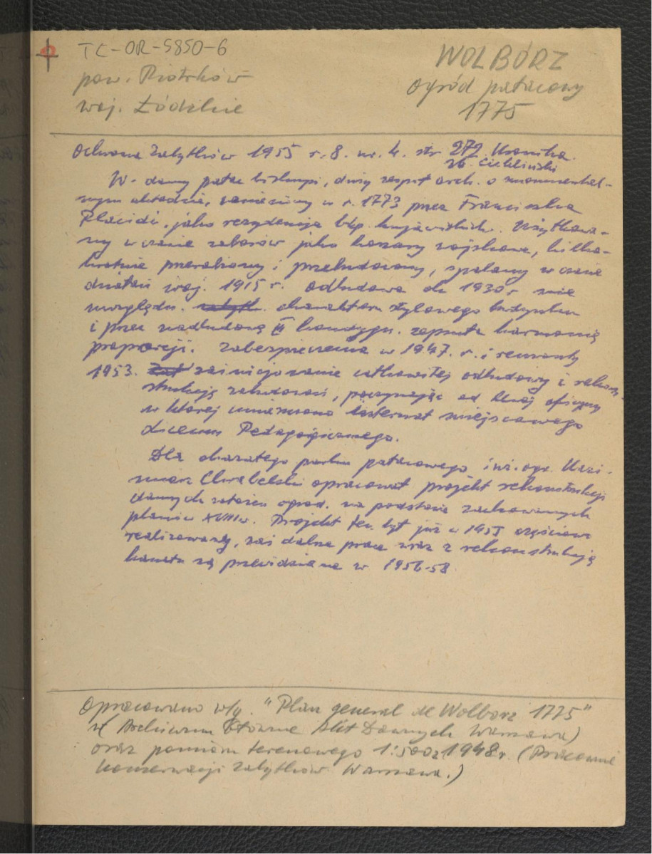 wypis z „Ochrony Zabytków” nr 4, r. 8 (1955), s. 279 dotyczący miejscowego zespołu pałacowo-ogrodowego należącego do biskupów kijowskich , skan 1