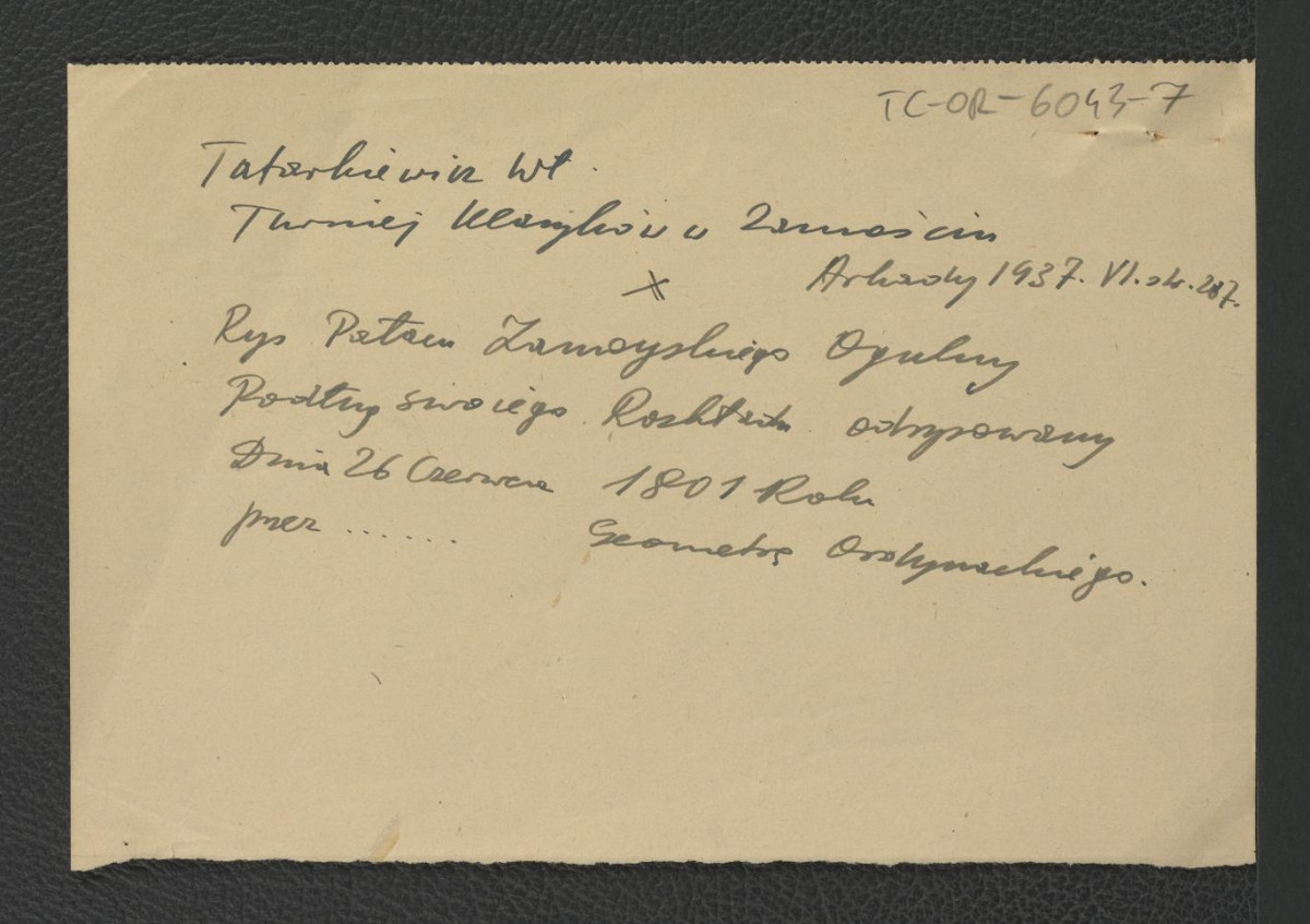 wypis z Tatarkiewicz W., Turniej klasyków w Zamościu, Kraków 1937, s. 287 wzmiankujący rysunek ogólny pałacu Zamoyskich, skan 1