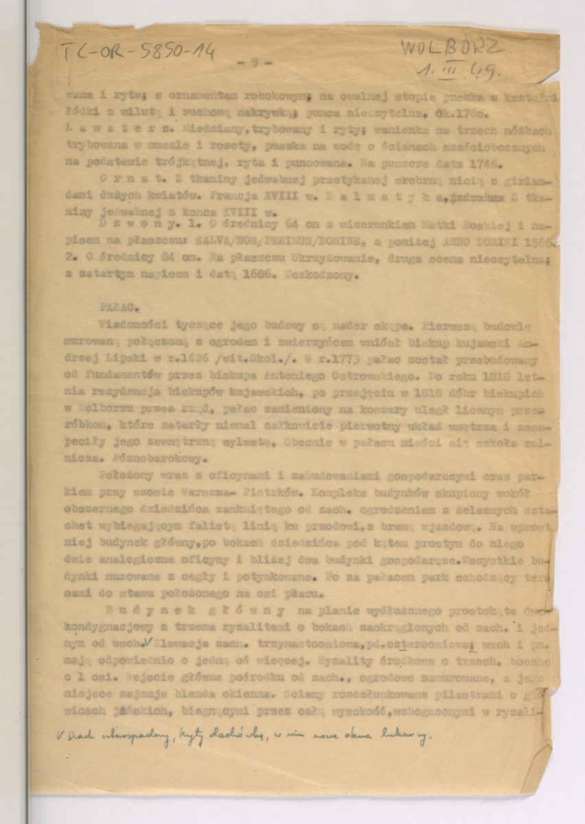 luźne notatki, być może z wizji lokalnej dokonanej 1 marca 1949 r.; dwie karty , skan 1