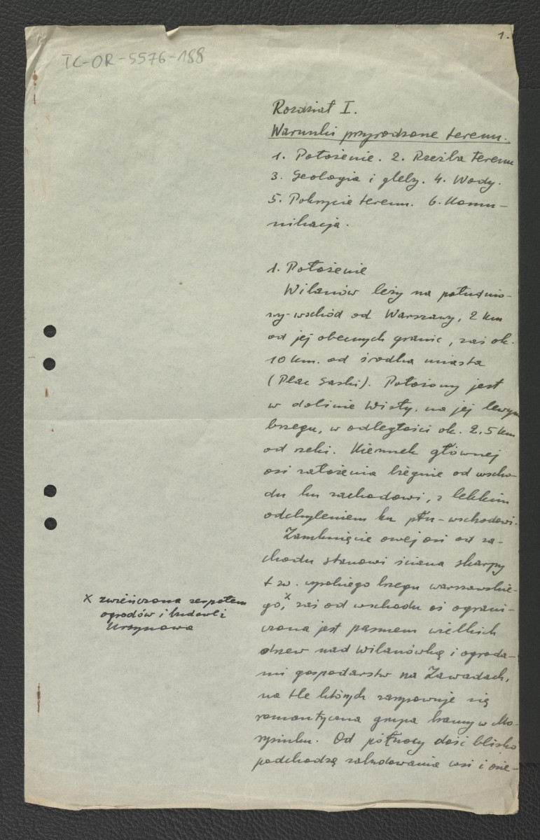 charakterystyka terenu Wilanowa w części rezydencjonalnej; siedem kart, skan 1