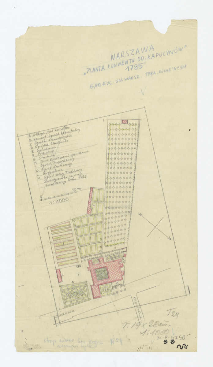 plan sytuacyjny ogrodu według "Planta Konwentu o.o. Kapucynów z 1785 roku", skan 1