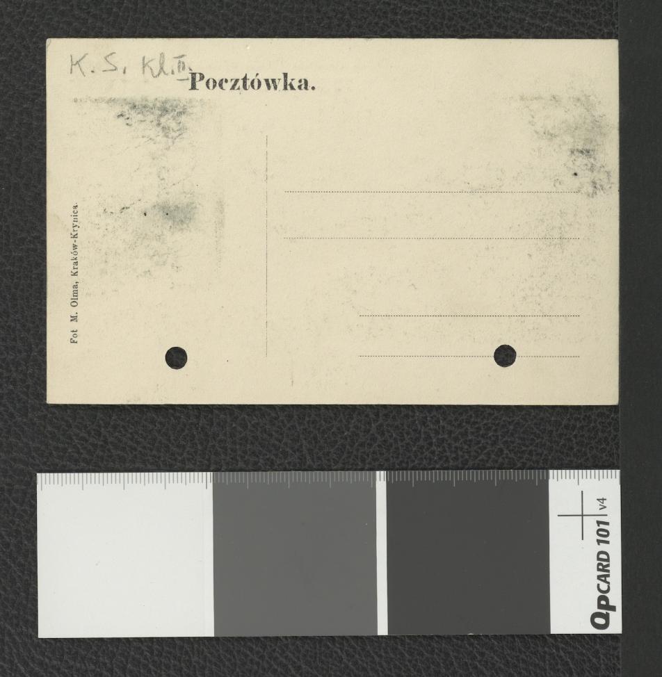 reprodukcja fotografii w formie pocztówki przedstawia widok kościoła i ruin opactwa od południowego wschodu; wraz z cytatem z Krzyżaków Henryka Sienkiewicza, skan 2