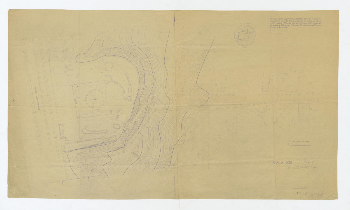 Łazienki Królewskie - plan sytuacyjno - wysokościowy otoczenia pomnika Chopina, skan 1