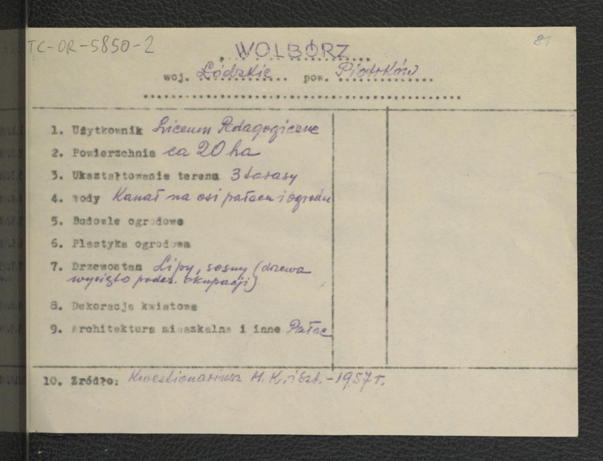 wypis z Kwestionariusz Ministerstwa Kultury i Sztuki z 1957 r. , skan 1
