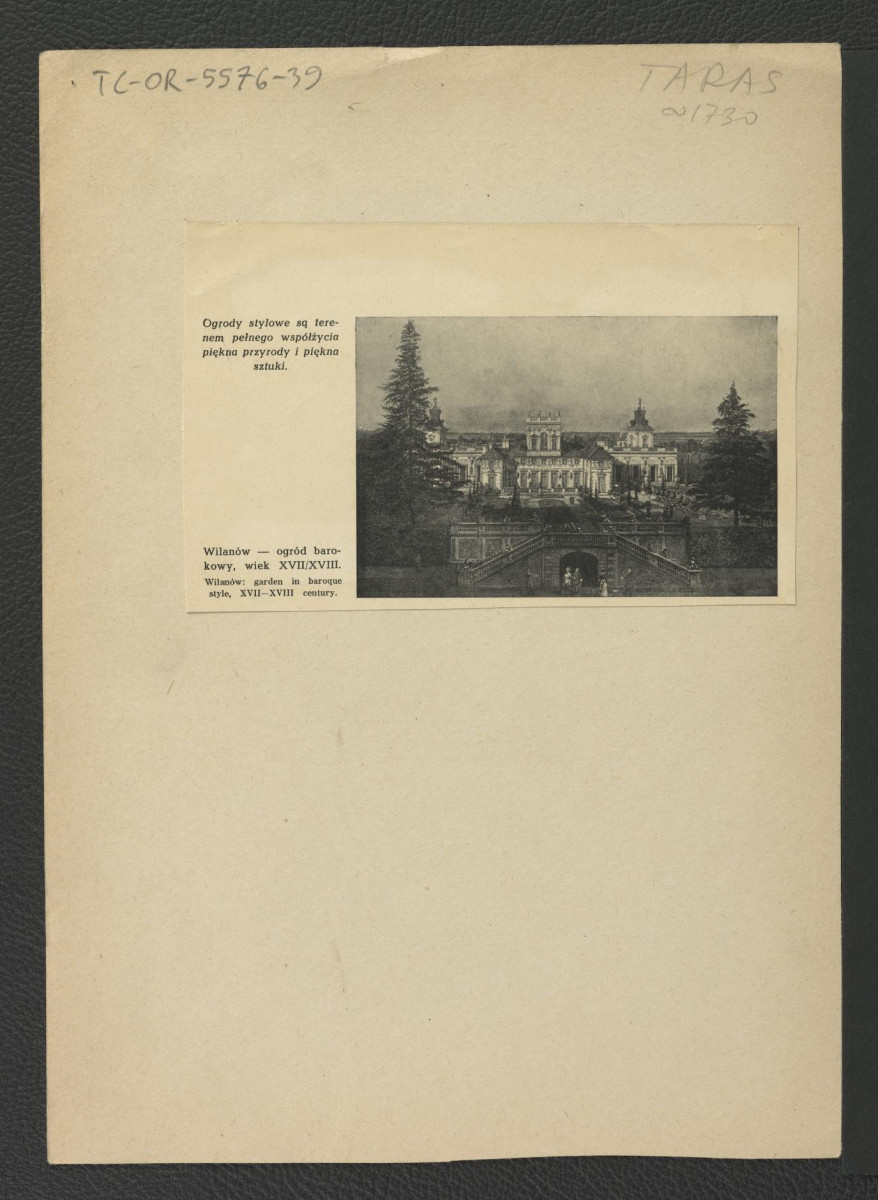 reprodukcja fotografii weduty autorstwa Bernardo Belotto z 1775 r. ukazującej ogród barokowy z przełomu XVII-XVIII w. , skan 1