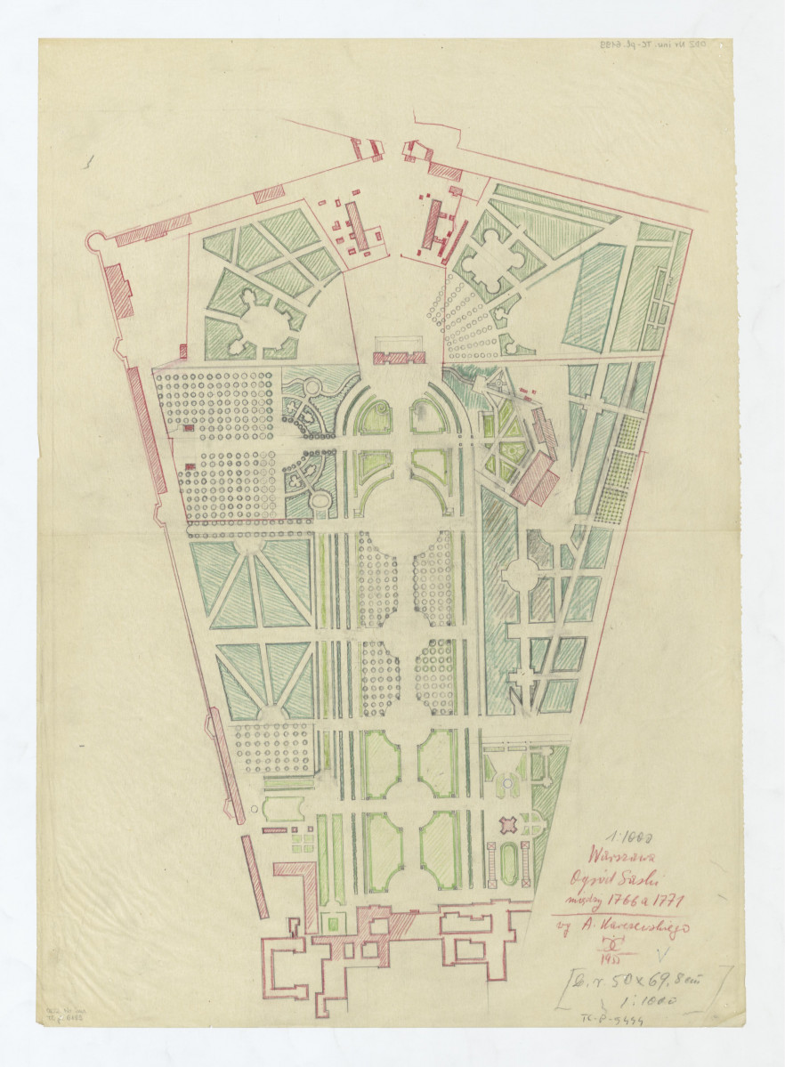 Ogród Saski-opracowany plan sytuacyjny według A. Karczewskiego z lat 1766 - 1771, skan 1
