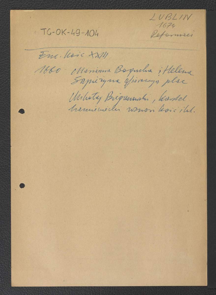 odsyłacz do Podręczna Encyklopedia Kościelna, red. ks. Zygmunt Chełmicki, t. I-XLIV, Warszawa, 1904-1916 (XXIII) wzmiankujący donację Marianny Boguckiej i Heleny Sapieżyny w postaci planu na rzecz zakonu w 1660 r. oraz wzniesienie kościoła i klasztoru z inicjatywy kasztelana kamienieckiego Mikołaja Bieganowskiego , skan 1