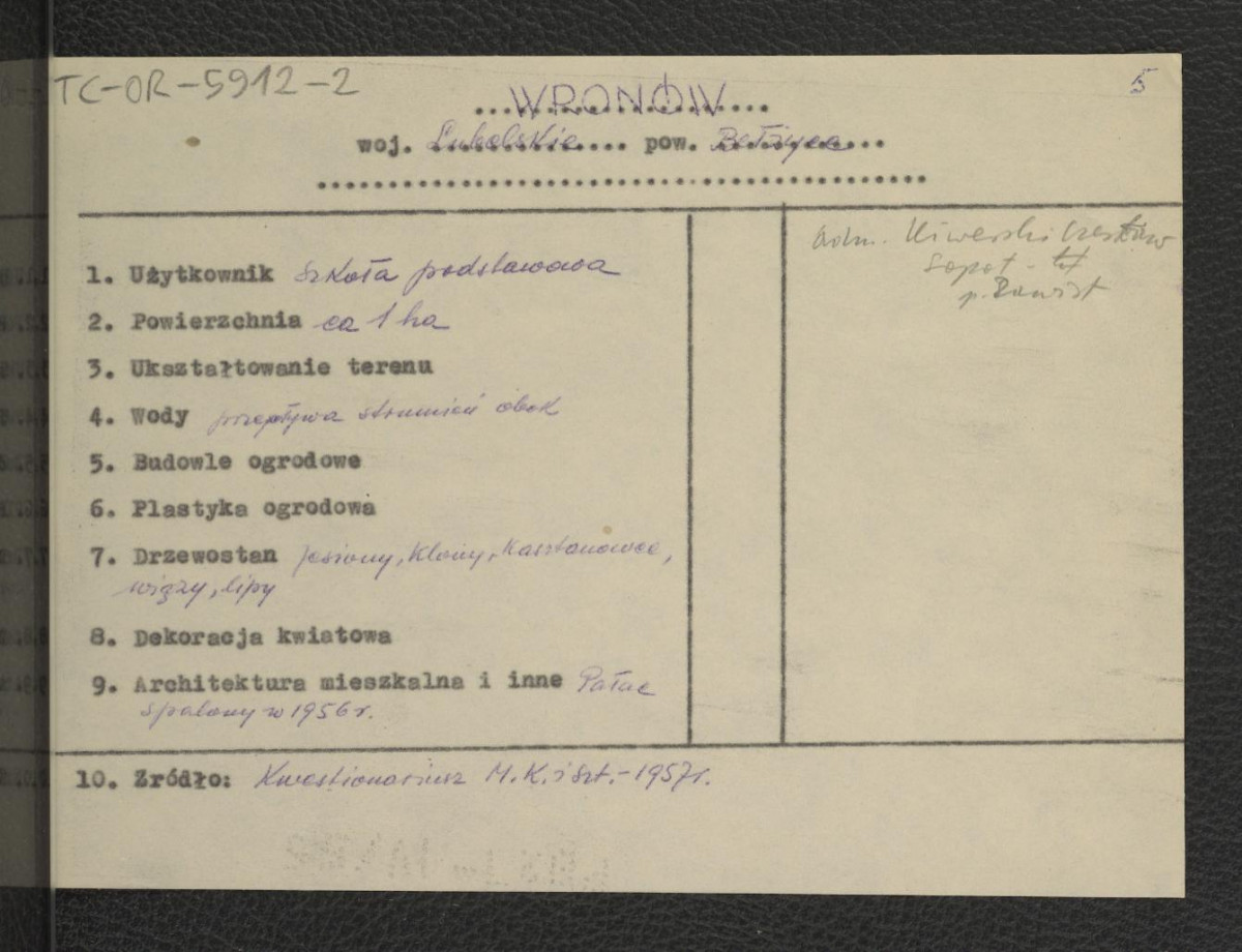 wypis z Kwestionariusz Ministerstwa Kultury i Sztuki z 1957 r. , skan 1