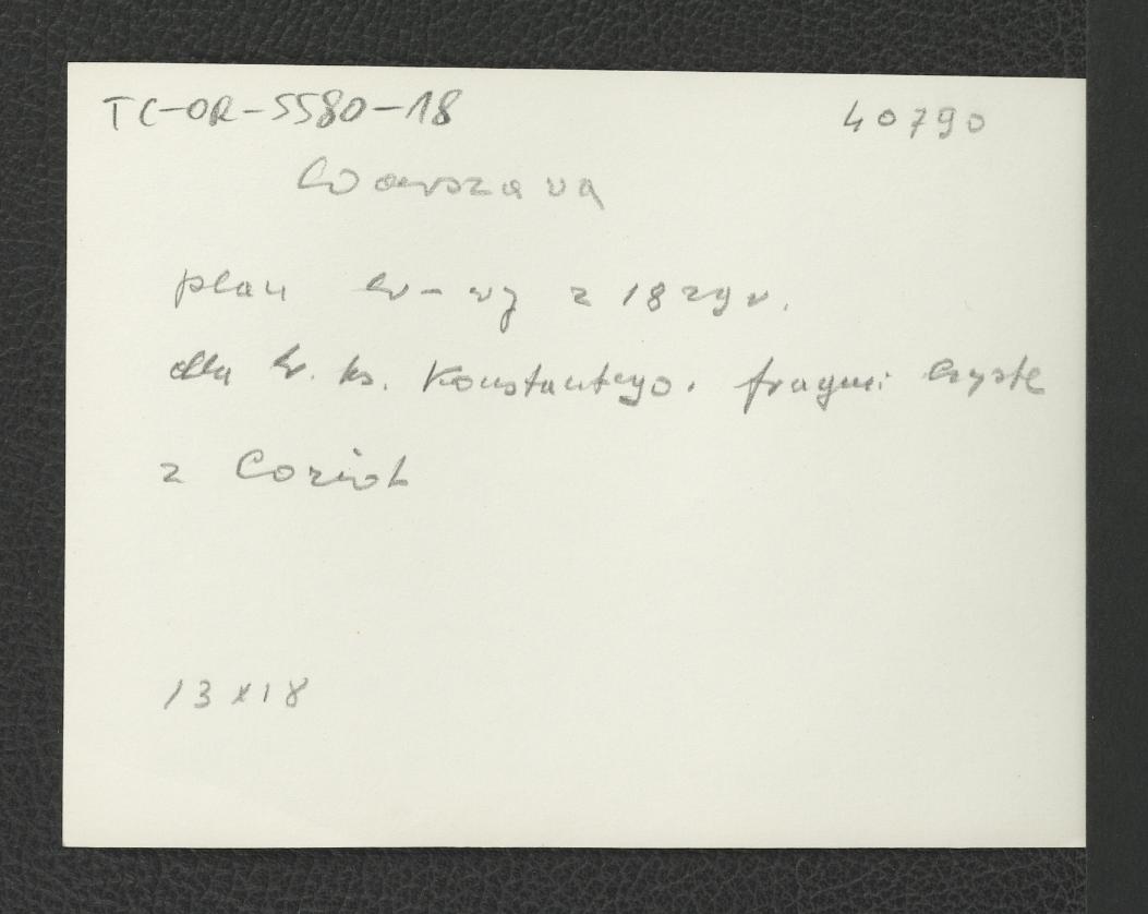 fotografia czarno-biała przedstawiająca fragment planu Warszawy z 1829 r. sporządzony dla wielkiego księcia Konstantego, skan 2