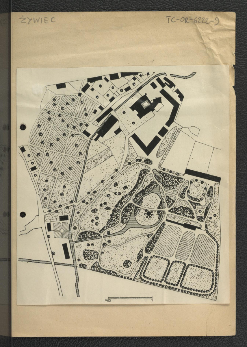 nadbitka karty z Ciołek G., Ogrody polskie, Warszawa 1954, s. 193 zawierająca plan ogrodów zamkowych w tej miejscowości z 1848 r.                                                                    , skan 1