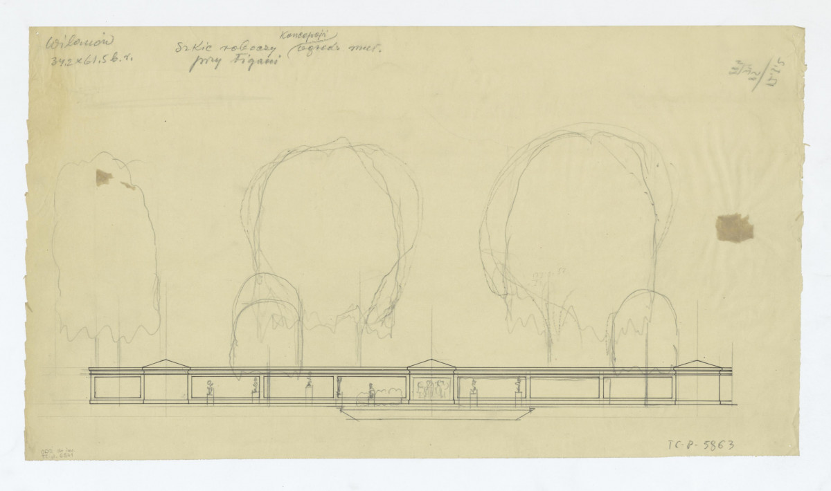 Wilanów-[szkic roboczy koncepcji ogrodzenia kwatery przy figarni od strony zachodniej], skan 1