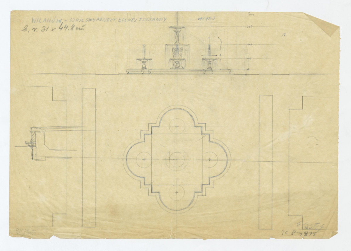Wilanów-szkicowy projekt dolnej fontanny, skan 1