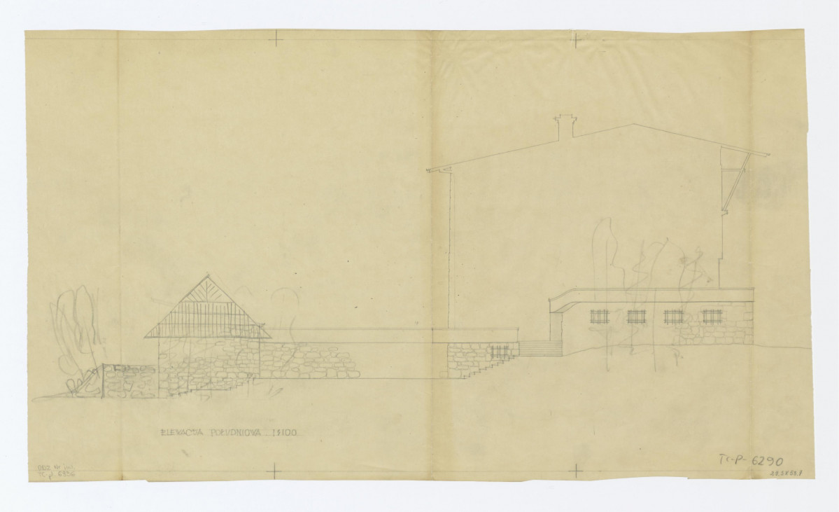 Schronisko Kalatówki - projekt zagospodarowania terenu - elewacja południowa, skan 1