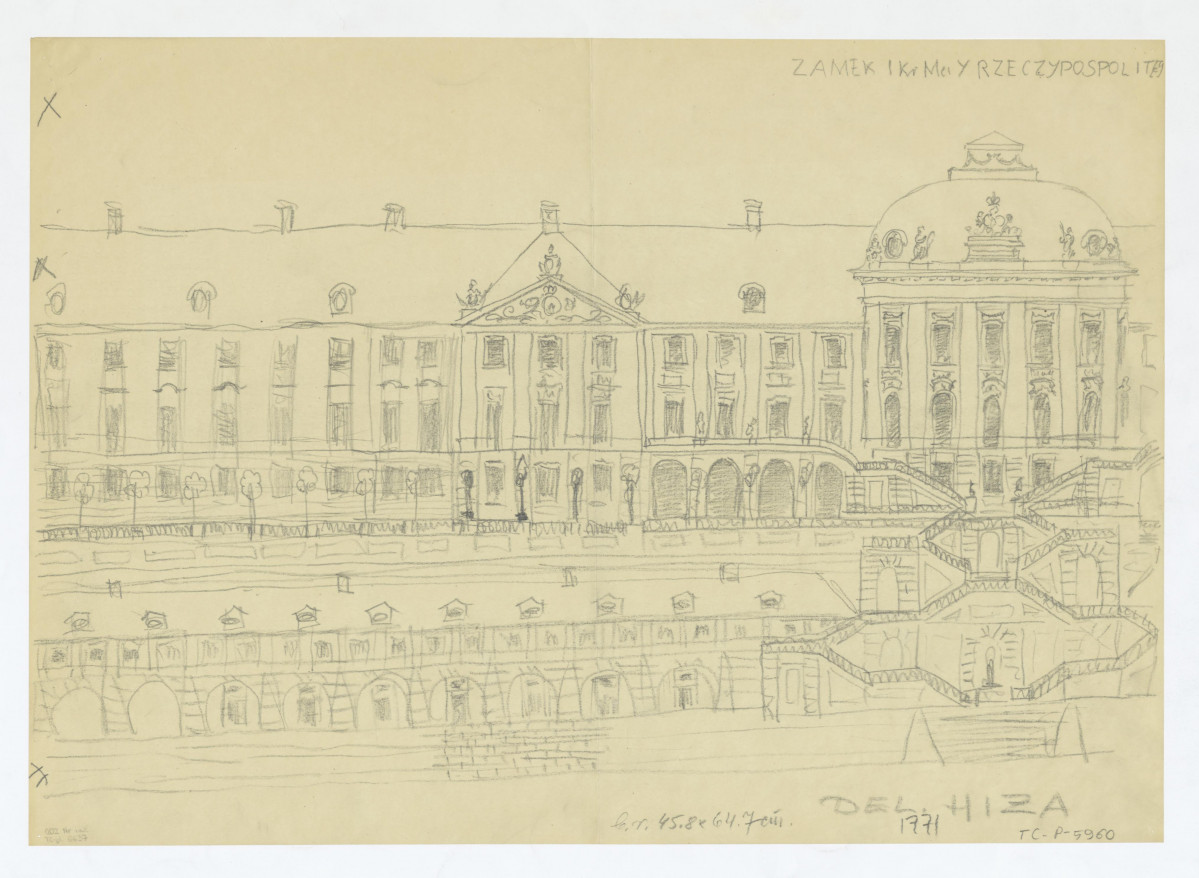 Zamek Królewski-odrys części elewacji według delineacji Hiża z 1771 roku "ZAMEK I Kr Mci Y RZECZYPOSPOLITEY", skan 1