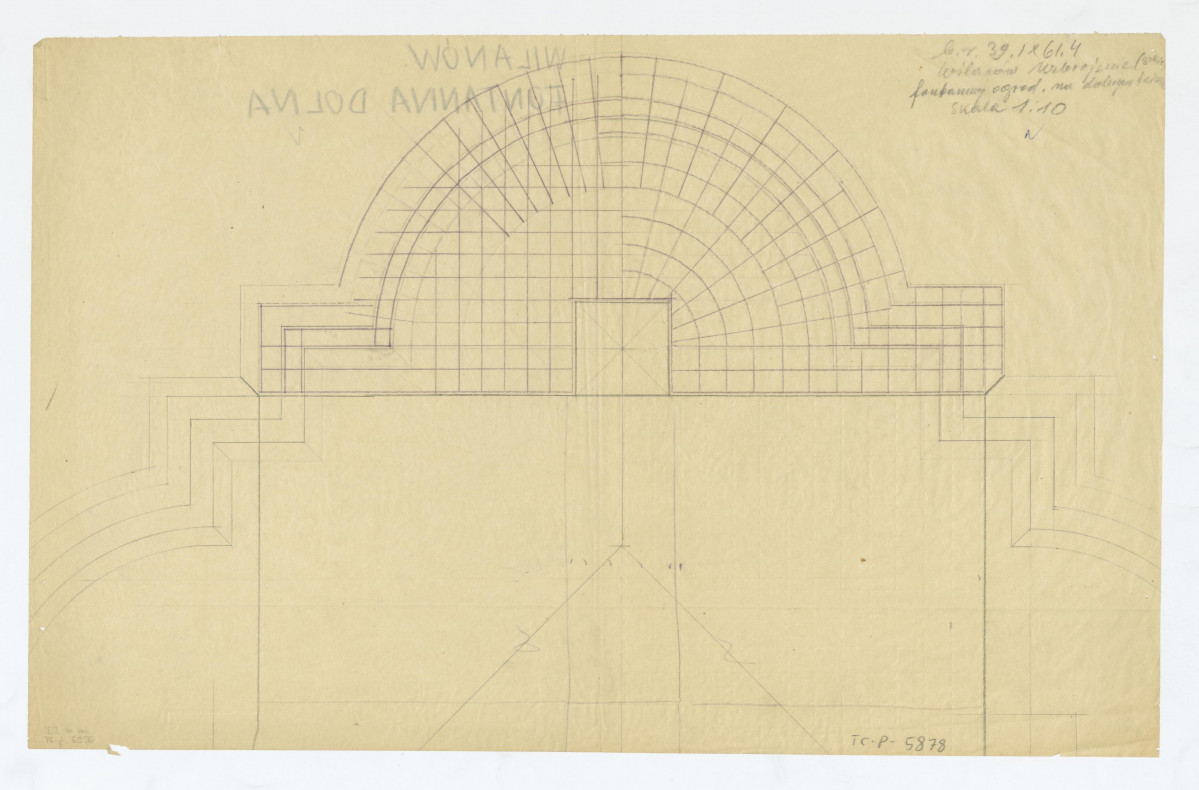 Wilanów-szkic uzbrojenia fontanny na dolnym tarasie, skan 1