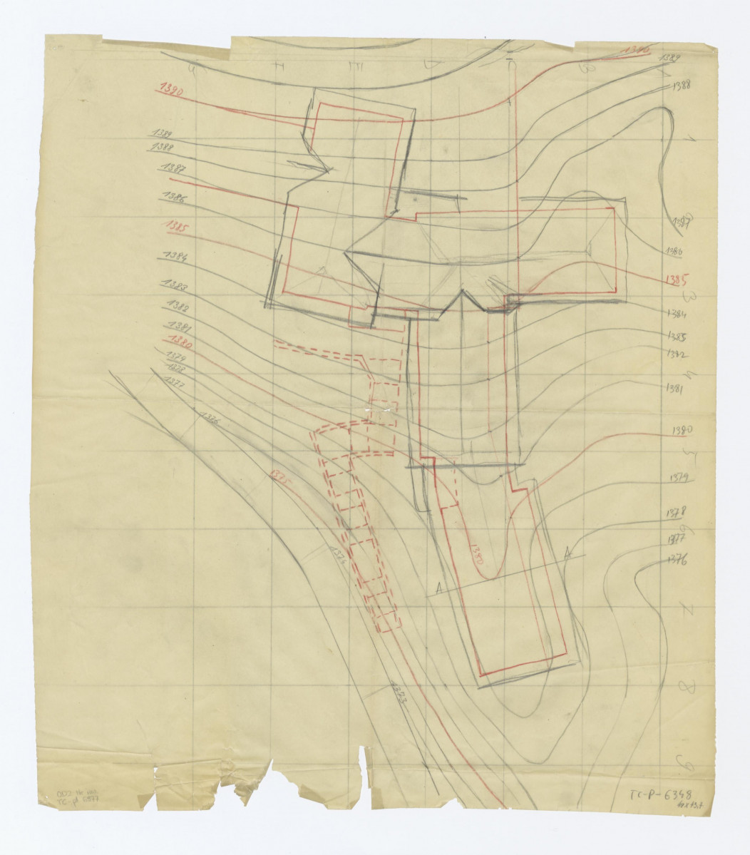 Schronisko na Polanie Chochołowskiej /?/ - rzut z zaznaczonymi poziomicami, skan 1