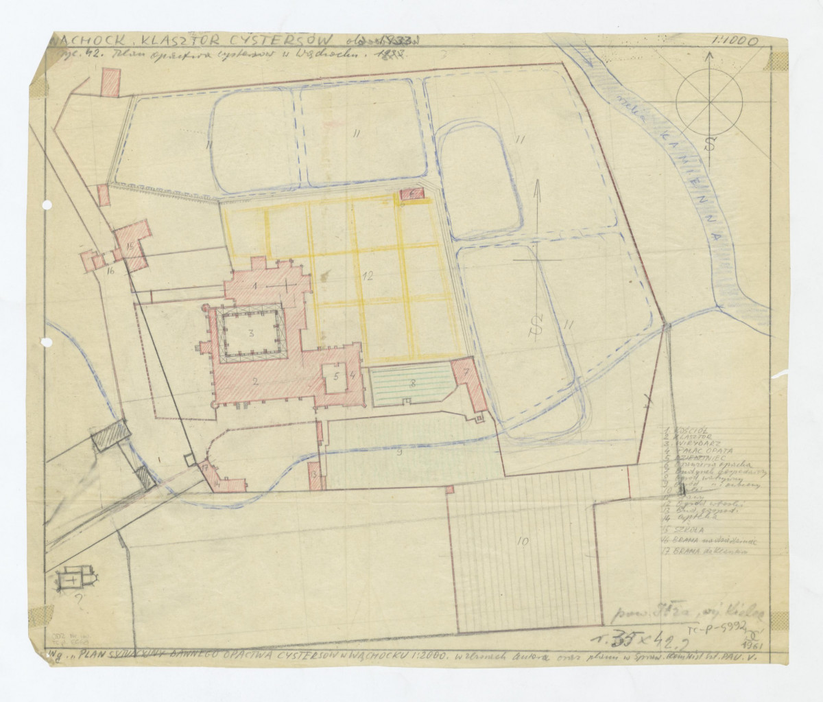 Plan sytuacyjny dawnego opactwa Cystersów w Wąchocku na podstawie planów w skali 1:2000 oraz planu w sprawozdaniu Komisji Historii Sztuki PAU V , skan 1
