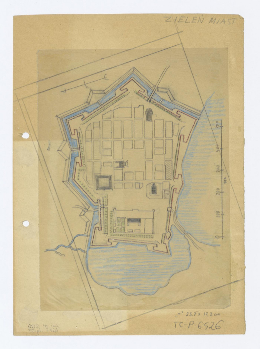 plan miasta z oznaczeniem zieleni miejskiej, skan 1