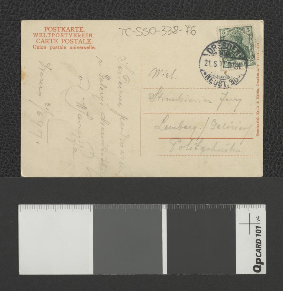 most w zabytkowej części Drezna (fotografia dwubarwna w formie kartki pocztowej), skan 2