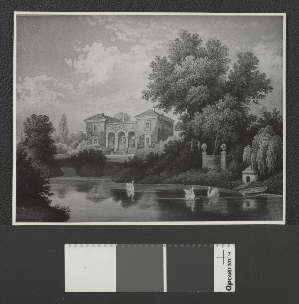 staw w ogrodzie pałacowym na terenie Markowic (fotografia reprodukcja litografii prawdopodobnie z pierwszej połowy XIX wieku) , skan 1