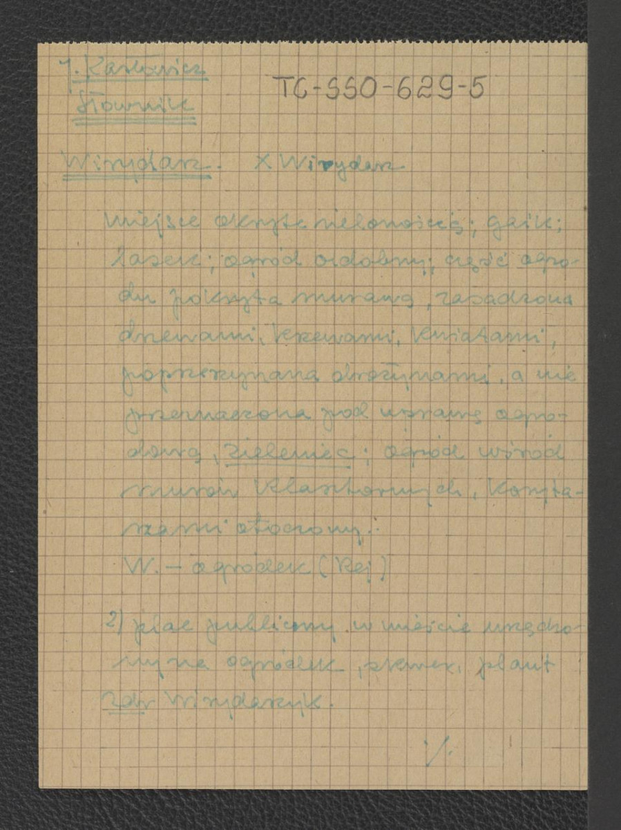 wypisy bibliograficzno-źródłowe z Słownika Języka Polskiego Jana Karłowicza dotyczące haseł: „WIRYDARZ” i „VIRIDIARIUM” , skan 1