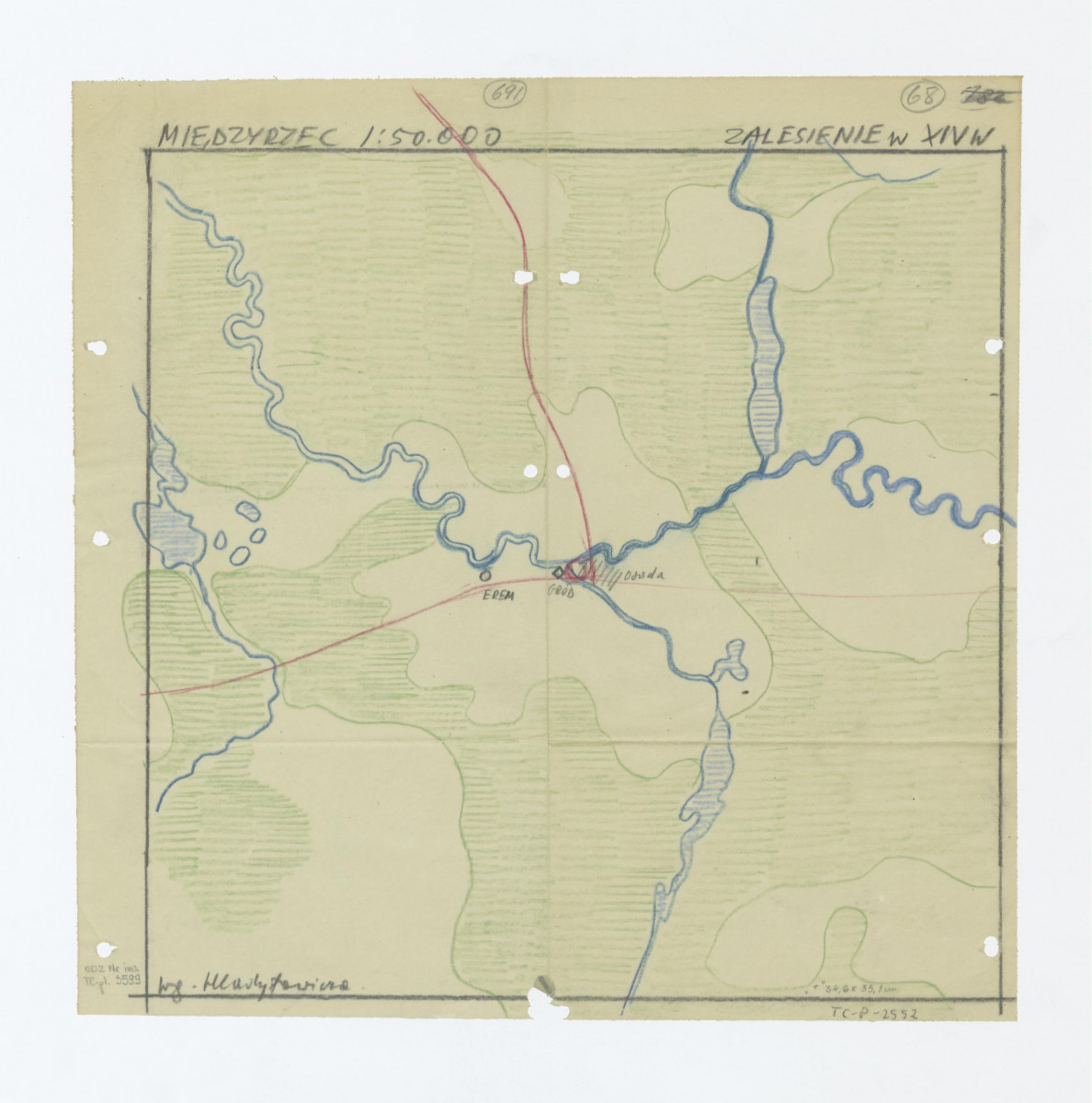 mapa zalesienie według Hladyłowicza, skala 1:50000, skan 1