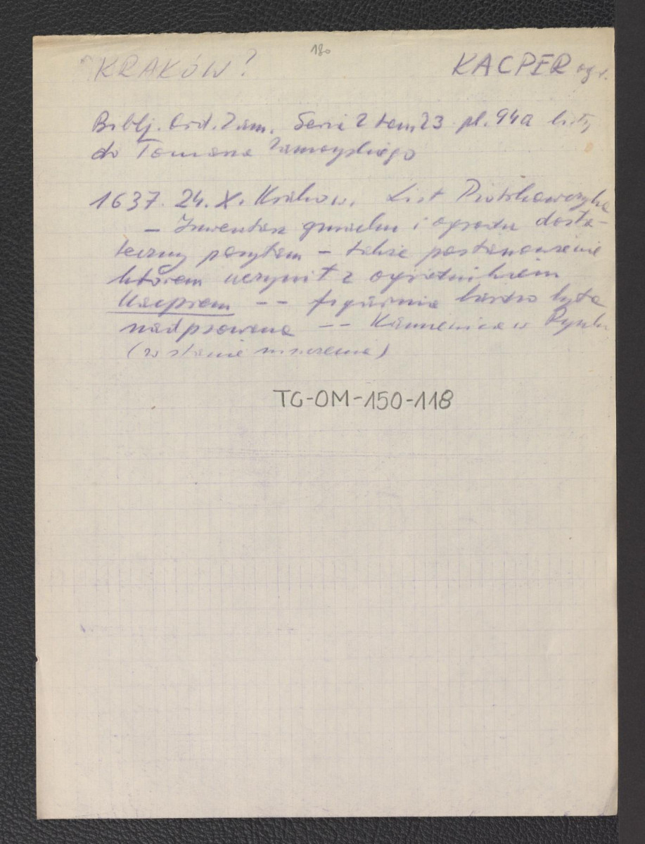wypis z listu do Tomasza Zamoyskiego z 24 października 1637 r. (Biblioteka Ordynacji Zamoyskiej, seria 2, t. 23, pl. 94a wzmiankujący ogrodnika Kaspra), skan 1