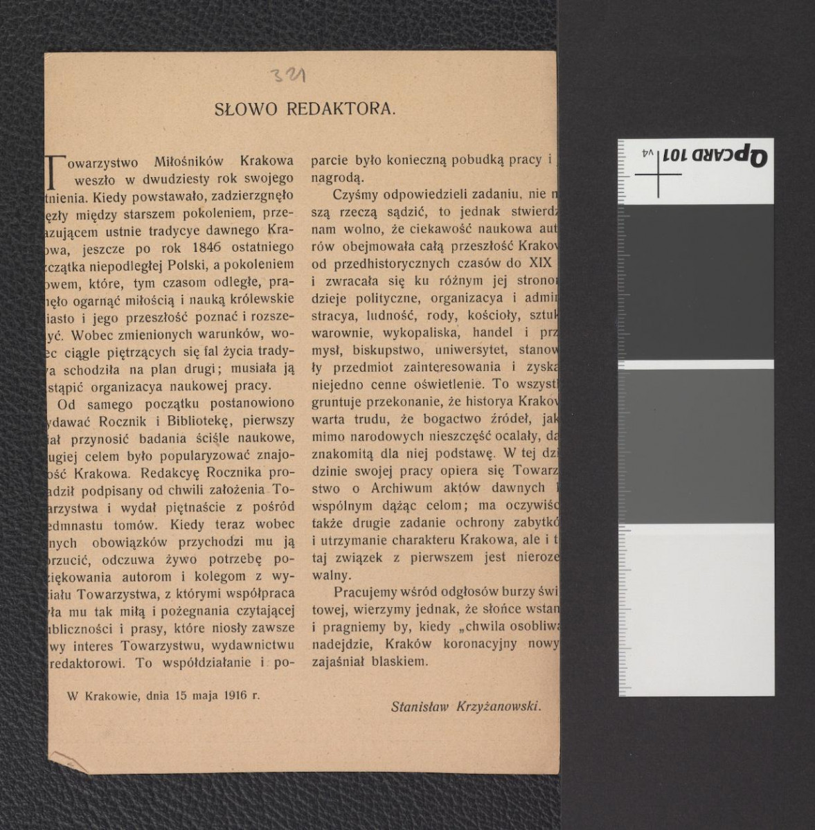 wycinek z „Rocznik Krakowski”, XVII zawierający reprodukcję fotografii czarno-białej; przedstawia widok na miasto z wieży mariackiej, skan 2
