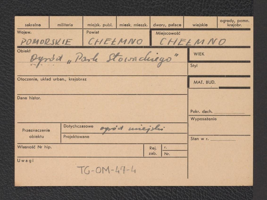 karty katalogowe zawierające wzmiankę dotyczącą ogrodu miejskiego „Stare i Nowe Planty”, skan 1