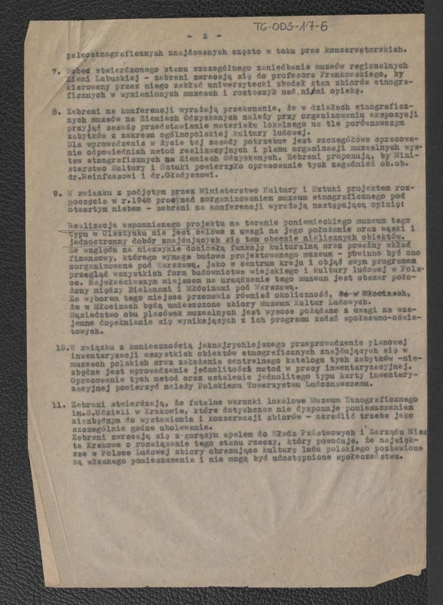 protokół z obrad konferencji etnografów odbytej w Warszawie w Ministerstwie Kultury i Sztuki w dniach 4 i 5 grudnia 1947 r., skan 8