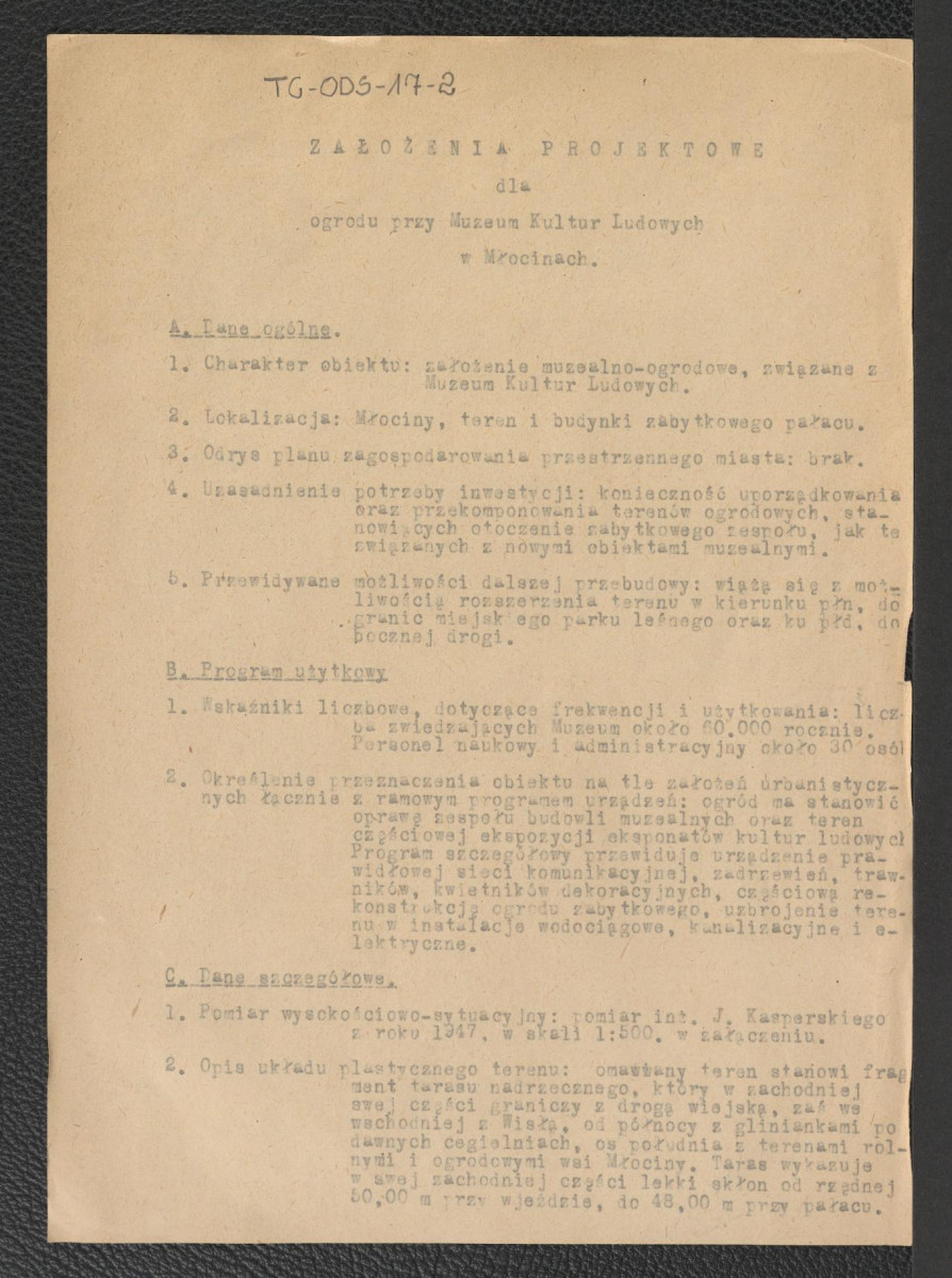 Założenia projektowe dla ogrodu prz Muzeum Kultur Ludowych w Młocianach - opracował Gerard Ciołek, skan 1