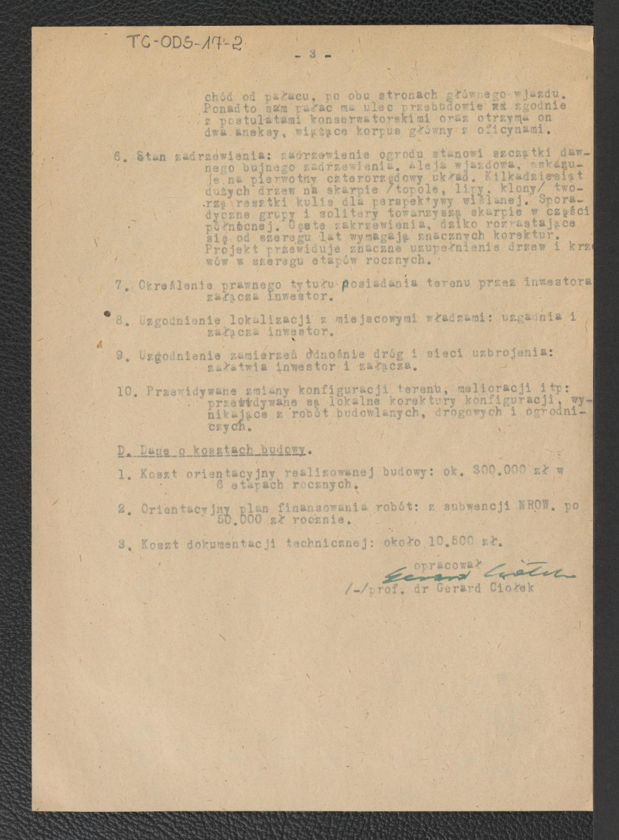 Założenia projektowe dla ogrodu prz Muzeum Kultur Ludowych w Młocianach - opracował Gerard Ciołek, skan 3