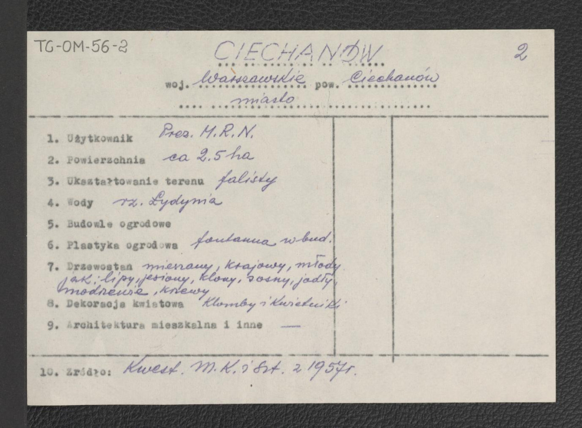 wypis z Kwestionariusza Ministerstwa Kultury i Sztuki z 1957 r., skan 1