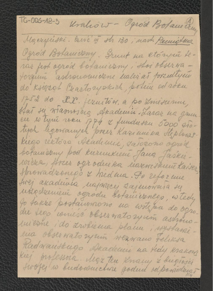 wypis z Mączyński, część III s. 130 opisujący powstanie i historię ogrodu oraz wzmiankujący zatrudnionych tam ogrodników, skan 1