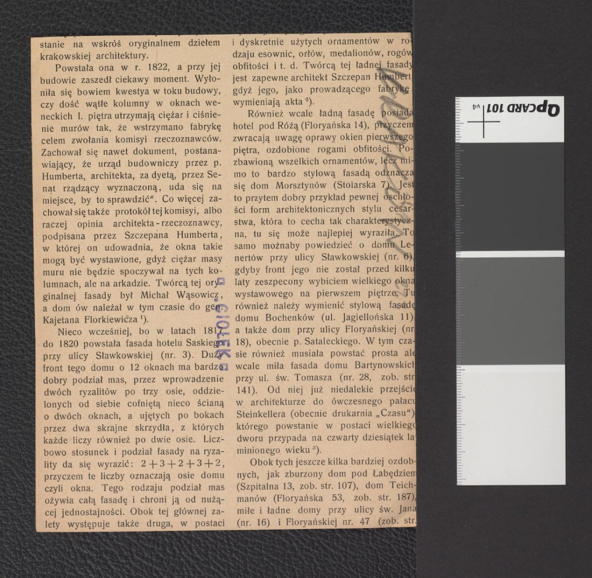 wycinek z „Rocznik Krakowski”, XVII zawierający reprodukcję fotografii czarno-białej; przedstawia tzw. dom Fritscha na tzw. Małym Rynku, skan 2