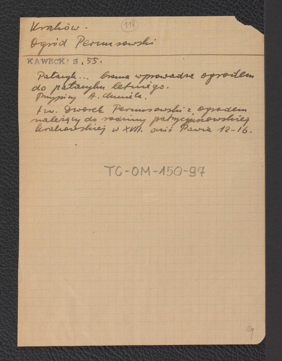 wypis z Kawecki S., s. 55 dotyczący miejscowego pałacyku letniego oraz ogrodu, skan 1