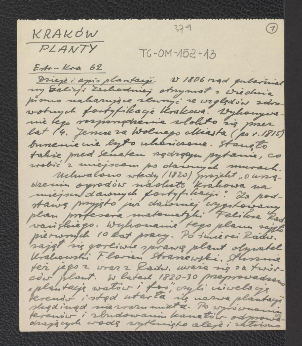 wypis z Estreicher K., Kraków: przewodnik dla zwiedzających miasto i jego okolice, Kraków, 1931, s. 62 dotyczący dziejów Plant, skan 1