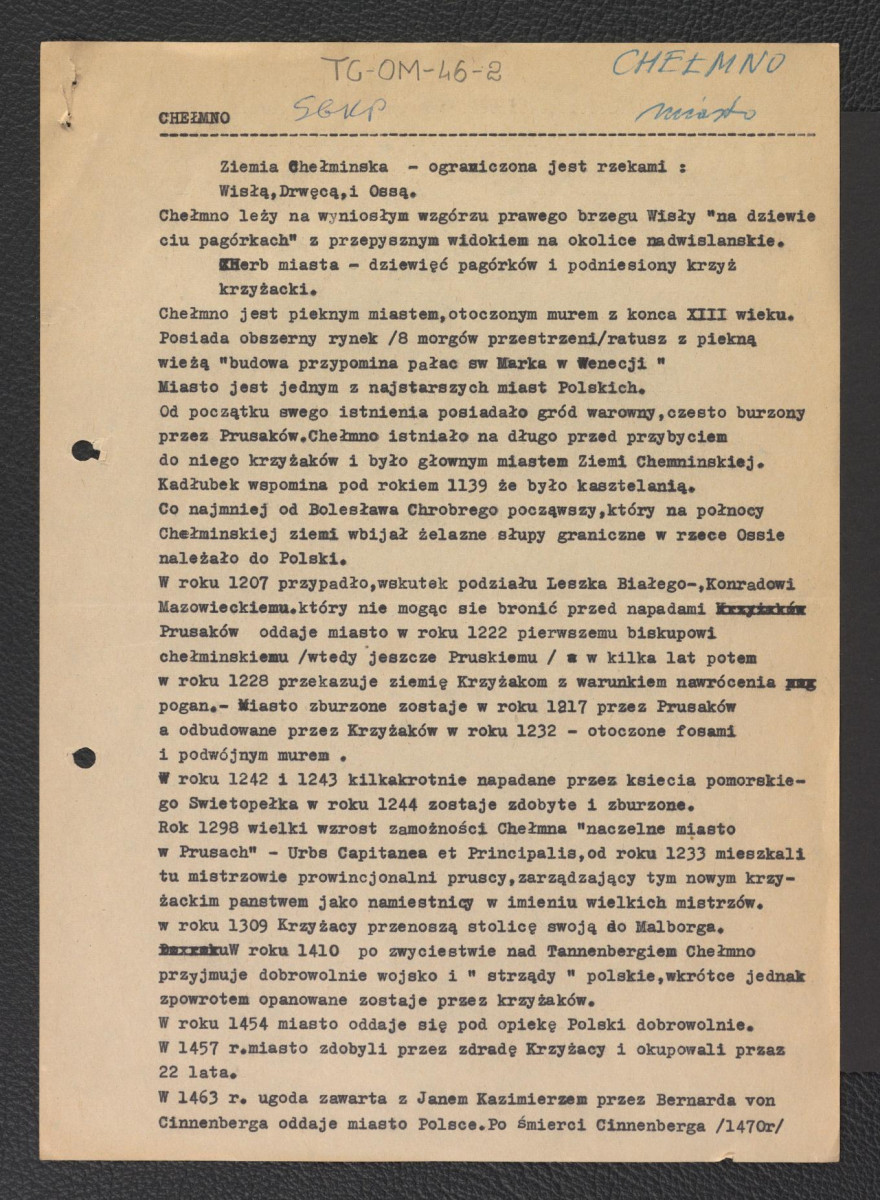 wypis z Słownika Geograficznego Królestwa Polskiego zawierającego informacje na temat dziejów Chełmna oraz tamtejszej architektury sakralnej; odsyłacz do Gloger Zygmunt, Encyklopedia Staropolska, Warszawa 1902, skan 1
