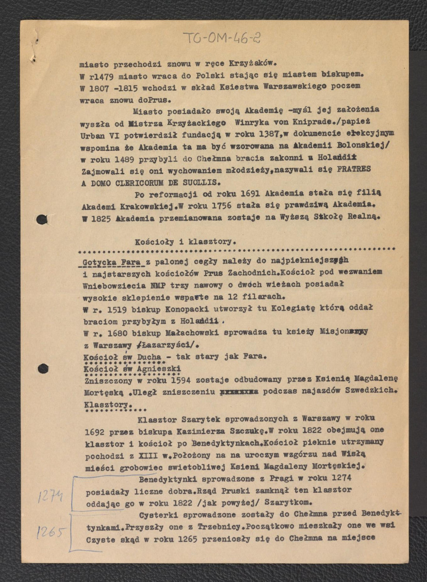 wypis z Słownika Geograficznego Królestwa Polskiego zawierającego informacje na temat dziejów Chełmna oraz tamtejszej architektury sakralnej; odsyłacz do Gloger Zygmunt, Encyklopedia Staropolska, Warszawa 1902, skan 2