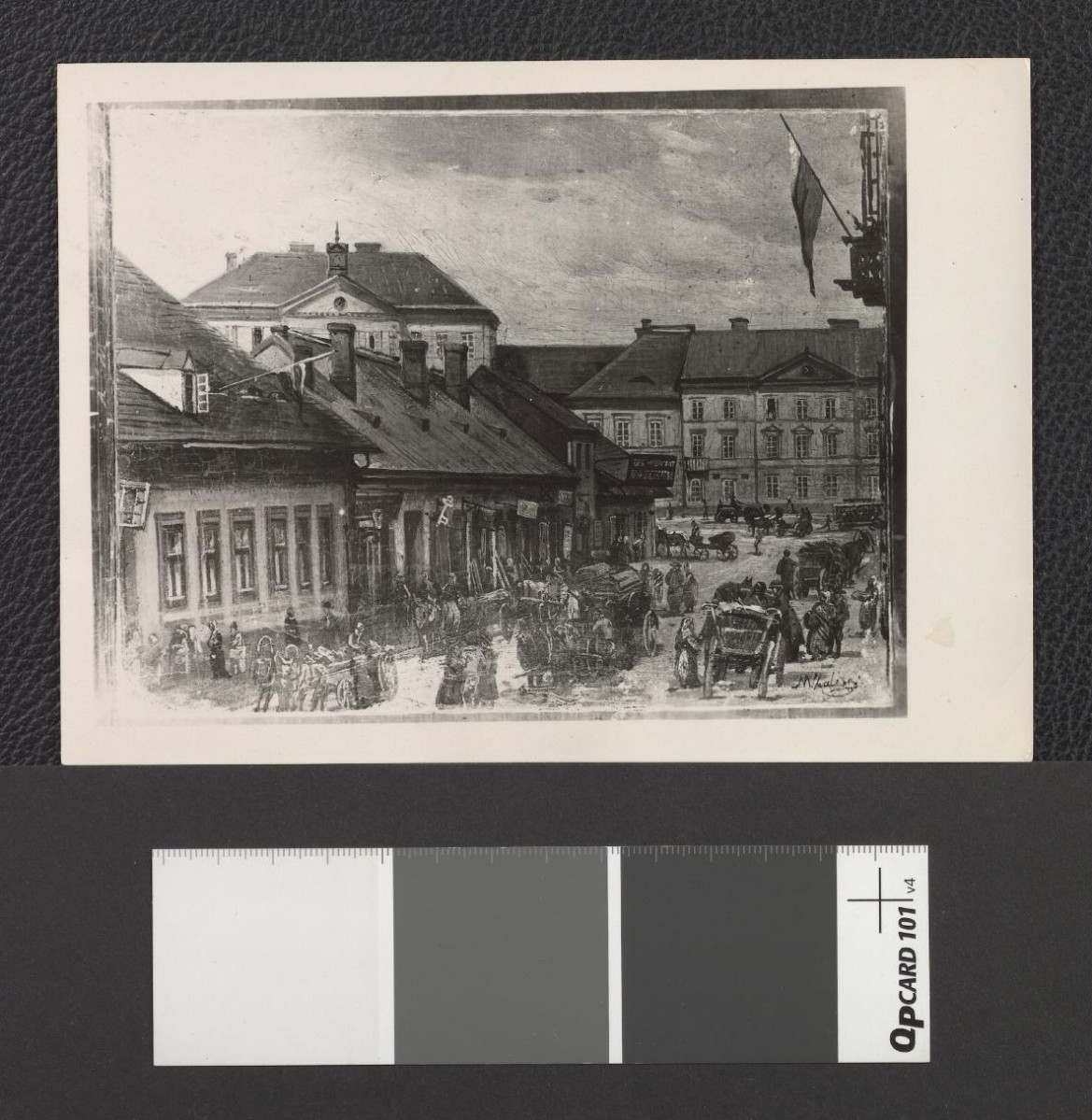 jedna z ulic prawdopodobnie w rejonie Nowego Miasta (fotografia dwubarwna reprodukcji obrazu olejnego autorstwa Marcina Zaleskiego), skan 1