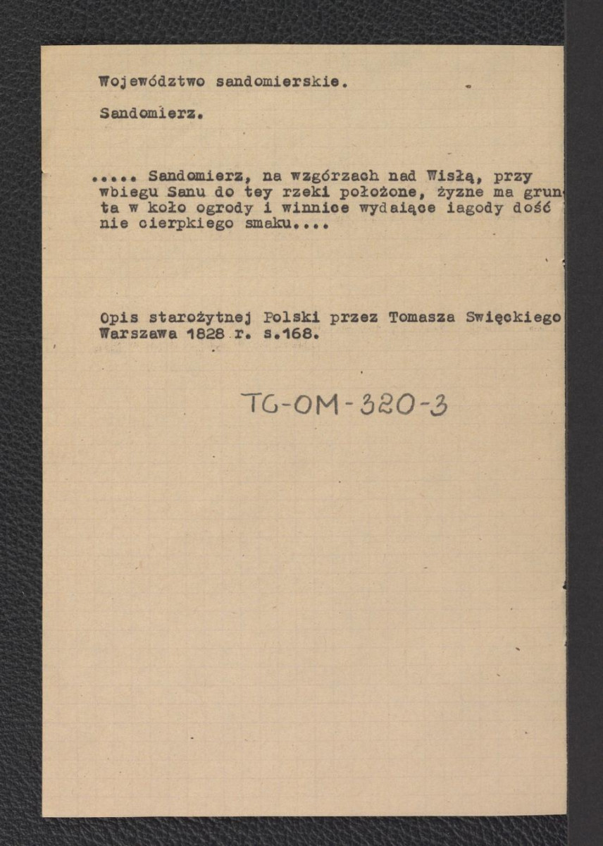 wypis z Opisu Starożytnej Polski przez Święckiego (Warszawa 1928, strona 168), skan 1