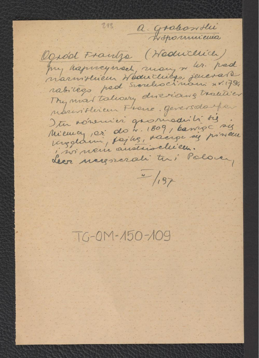 wypis z A. Grabowski, Wspomnienia t. II s. 197 dotyczący gen. Wodzickiego, skan 1