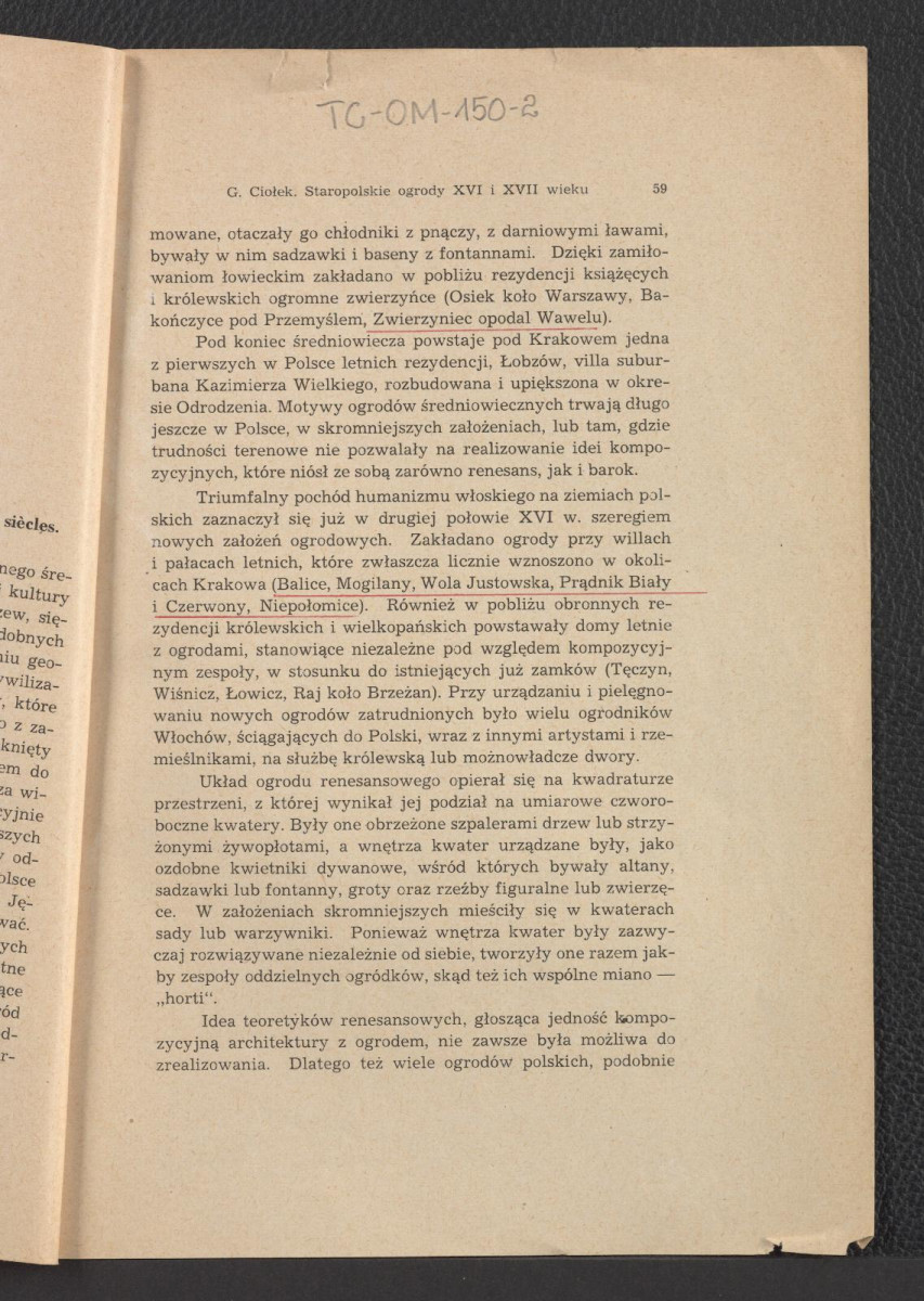nadbitka ze Sprawozdań Towarzystwa Naukowego Warszawskiego (Wydział II. Rok. XL-1947) zawierająca tekst autorstwa G. Ciołka pt. Staropolskie ogrody XVI i XVII w., skan 3