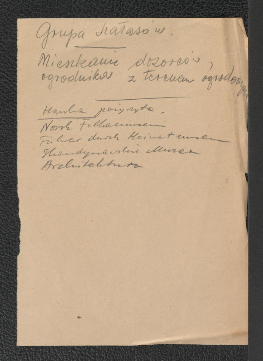 odręczna notatka dotycząca rekonstrukcji pałacu i oficyny na  Młocinach, projektu budynku muzealnego i parku etnograficznego - skansenu oraz mieszkań dla dozorców i ogrodników, skan 2