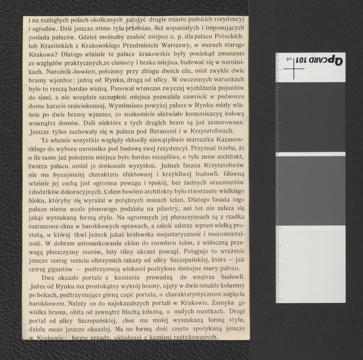 wycinek zawierający dwubarwną reprodukcję fotografii przedstawiającej krużganek wraz z galerią tzw. "Pałacu pod Krzysztofory", skan 2