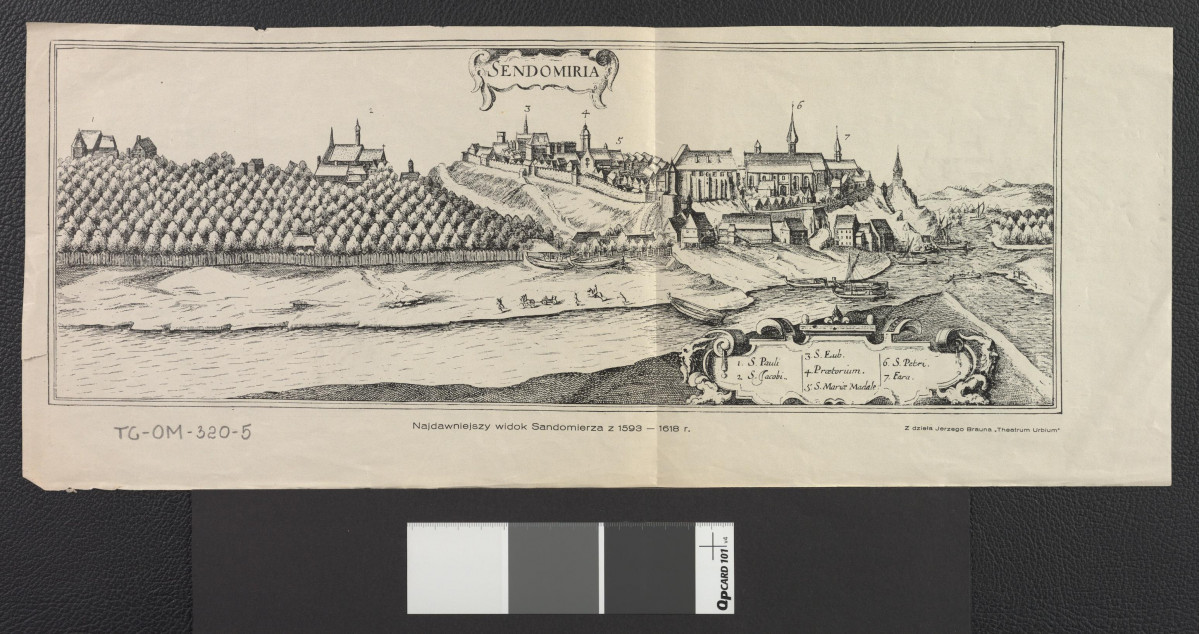 panorama Sandomierza z lat 1593-1618 (zamieszczona w dziele Jerzego Brauna „Theatrum Urbinum”), skan 1