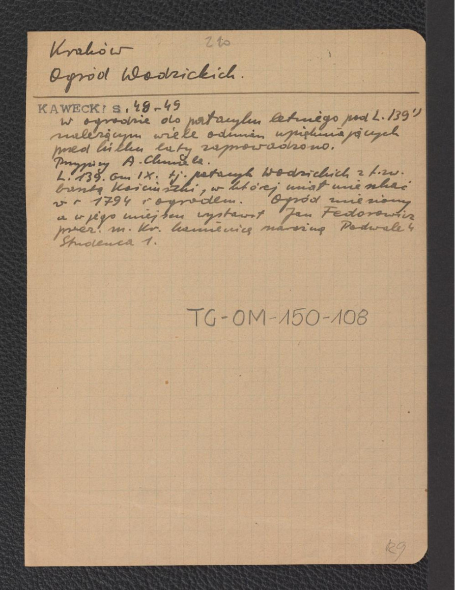 wypis z Kawecki S., s. 48-49 dotyczący wymienionego ogrodu, skan 1