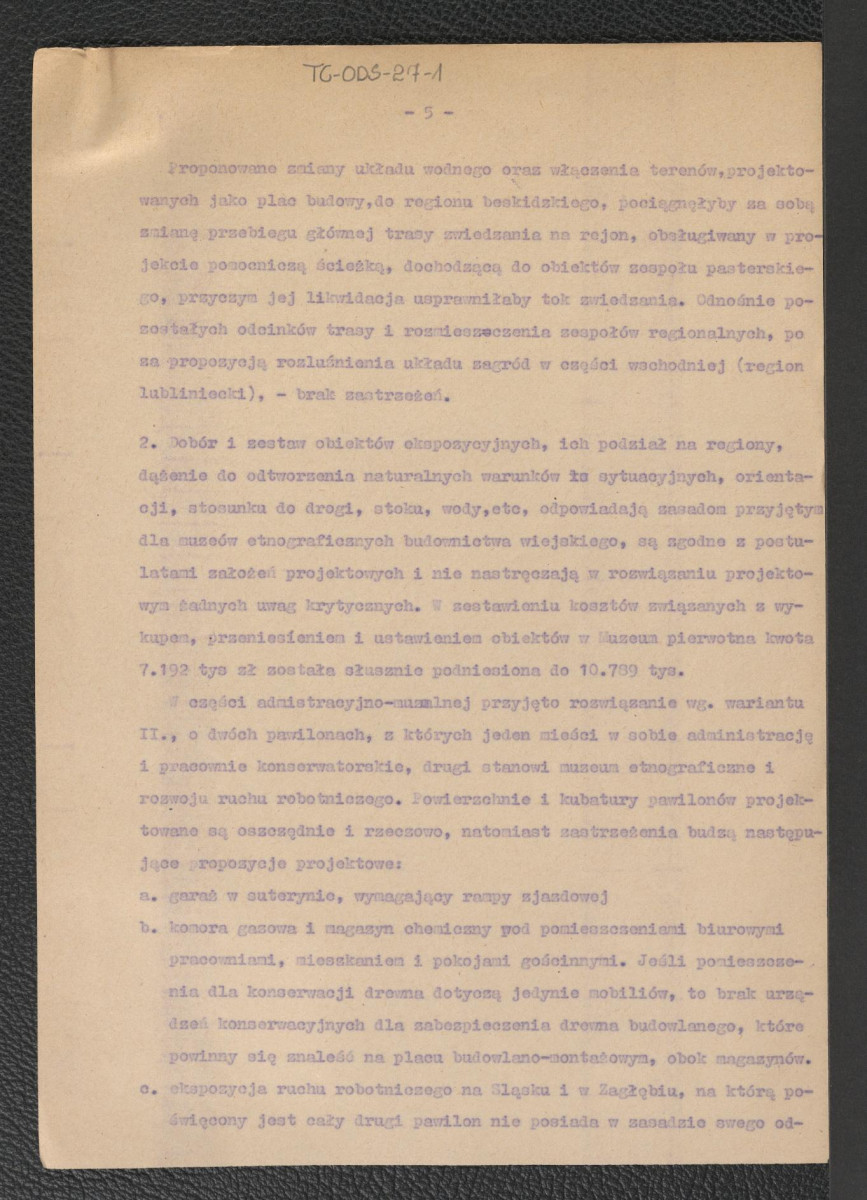 koreferat Gerarda Ciołka do projektu wstępnego zagospodarowania przestrzennego Muzeum Wsi Górnośląskiej w Chorzowie z dnia 5 sierpnia 1964 r., skan 5